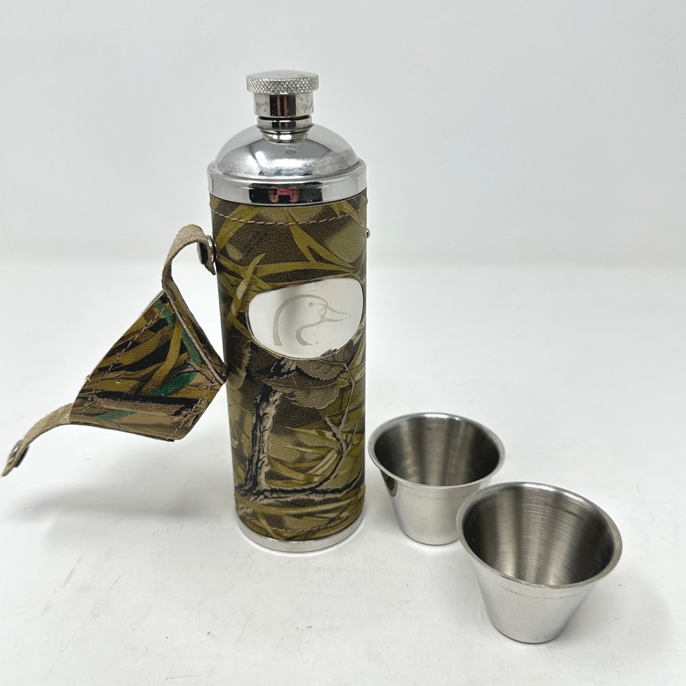 VTG Ducks Unlimited Camo Flask Set Stainless Shots Outdoor Hunting Gorpcore